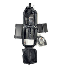 UV-5RM Solar Radio Go Bag Kit in Black – radio, 10,000mAh solar charger, 18.5 in folding antenna, battery and cables laid out
