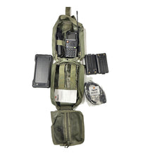 UV-5RM Solar Radio Go Bag Kit in Ranger Green – full kit contents laid out