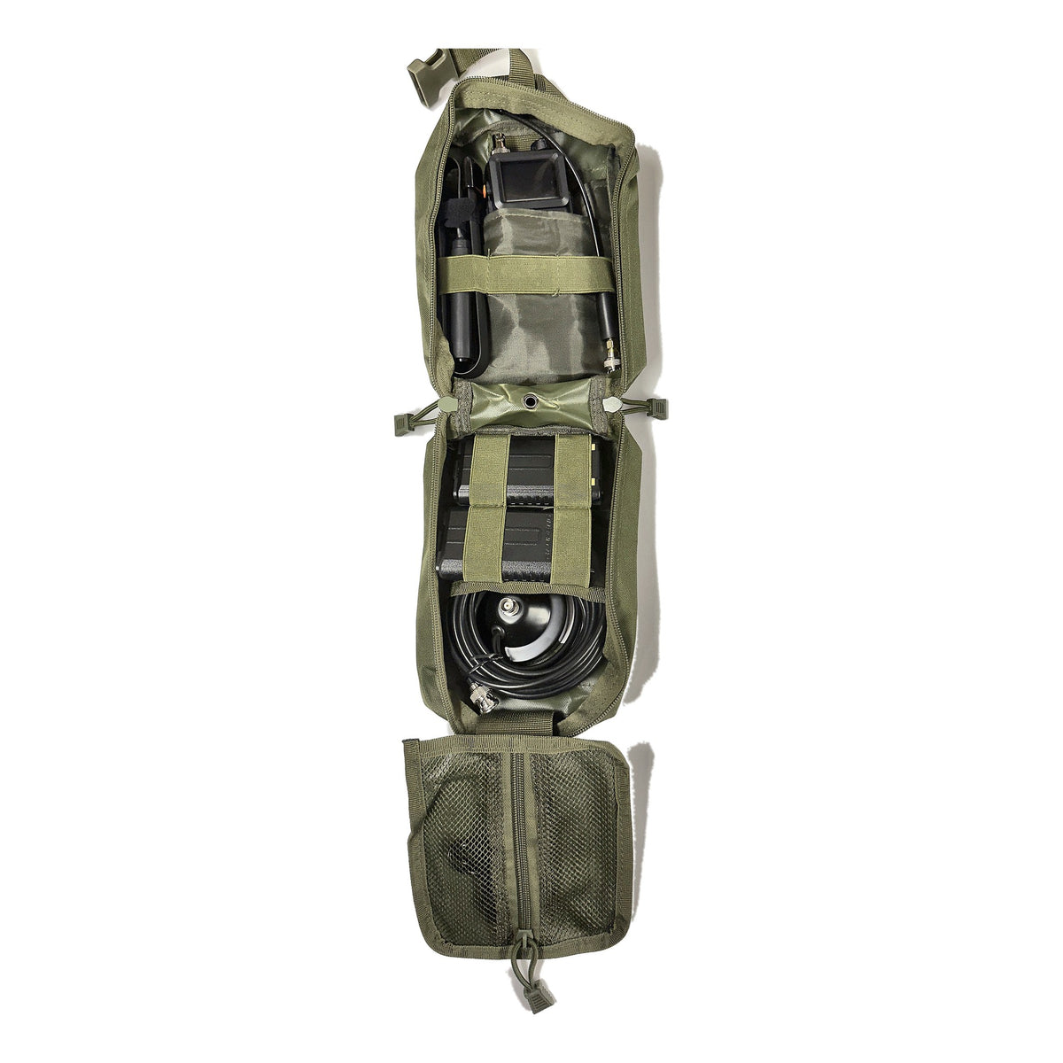 UV-5RM Vehicle Radio Go Bag Kit packed in Ranger Green MOLLE bag