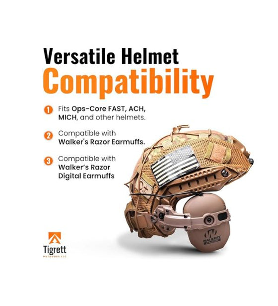 Arc Rail Adapter for MICH, ACH, Ops Core Helmets – Amp Style Walker's and Howard Leight Earmuff