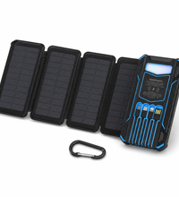 20000mAh Solar Power Bank Charger for Camping – Foldable Solar Charger with Built-in Cables, Wireless Charging & LED Flashlight