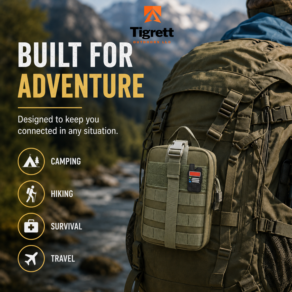 Ham Radio Go Bag (Just the Bag - No Gear) with Tear-Away Velcro Back - Molle Compatible, Multi-Pocket Design for Radios, Cables, and Gear