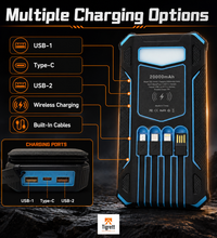 20000mAh Solar Power Bank Charger for Camping – Foldable Solar Charger with Built-in Cables, Wireless Charging & LED Flashlight