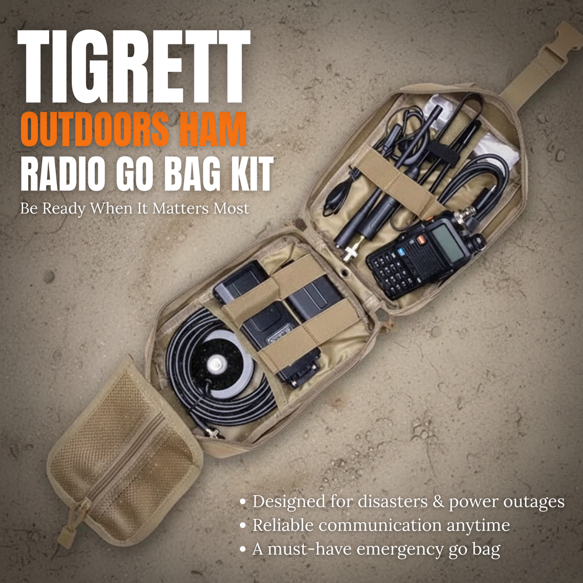 Ham Radio Go Bag (Just the Bag - No Gear) with Tear-Away Velcro Back - Molle Compatible, Multi-Pocket Design for Radios, Cables, and Gear