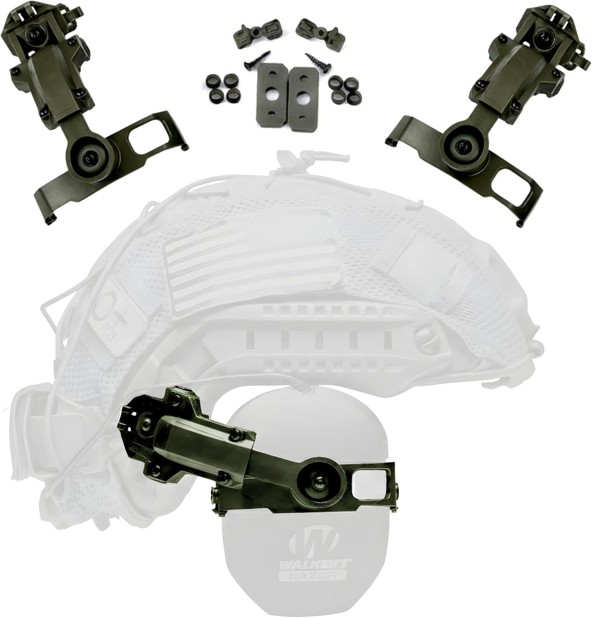 Walkers Razor Thin Earmuff Bracket for Arc Rail, Team Wendy, and M-lock Helmets— Green