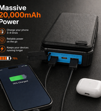 20000mAh Solar Power Bank Charger for Camping – Foldable Solar Charger with Built-in Cables, Wireless Charging & LED Flashlight