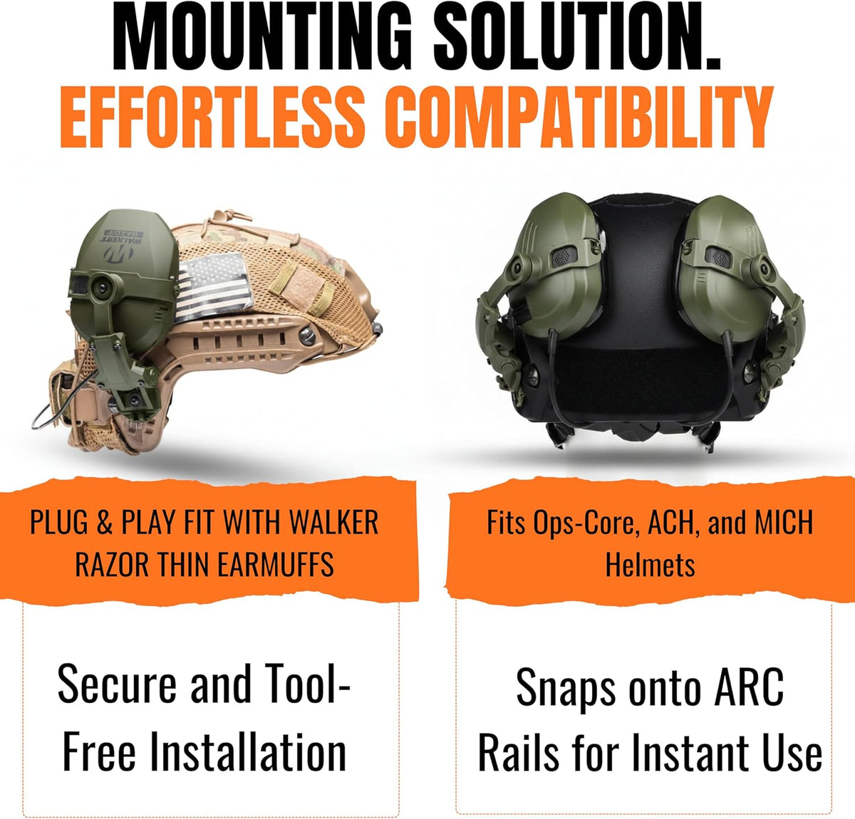 Walkers Razor Thin Earmuff Bracket for Arc Rail, Team Wendy, and M-lock Helmets— Green