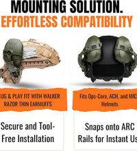 Walkers Razor Thin Earmuff Bracket for Arc Rail, Team Wendy, and M-lock Helmets— Green