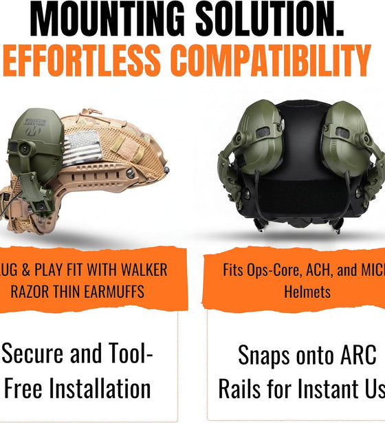 Walkers Razor Thin Earmuff Bracket for Arc Rail, Team Wendy, and M-lock Helmets— Green