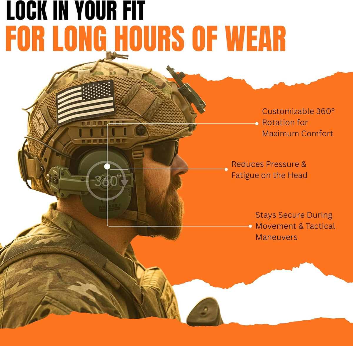 Walkers Razor Thin Earmuff Bracket for Arc Rail, Team Wendy, and M-lock Helmets— Green