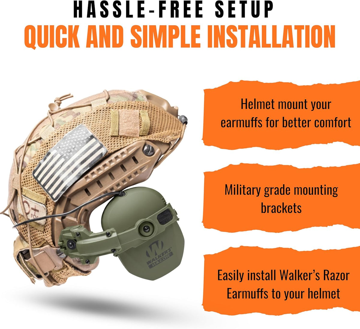 Walkers Razor Thin Earmuff Bracket for Arc Rail, Team Wendy, and M-lock Helmets— Green