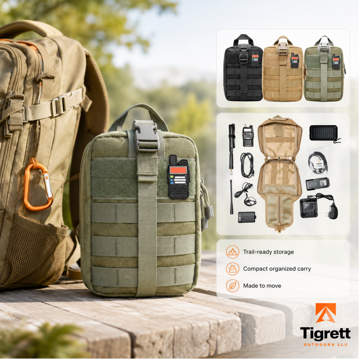 Ham Radio Go Bag (Just the Bag - No Gear) with Tear-Away Velcro Back - Molle Compatible, Multi-Pocket Design for Radios, Cables, and Gear
