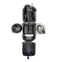 UV-5RM Vehicle Radio Go Bag Kit in Black – radio, magnetic mount antenna, 18.5 in folding antenna, battery and cables laid out