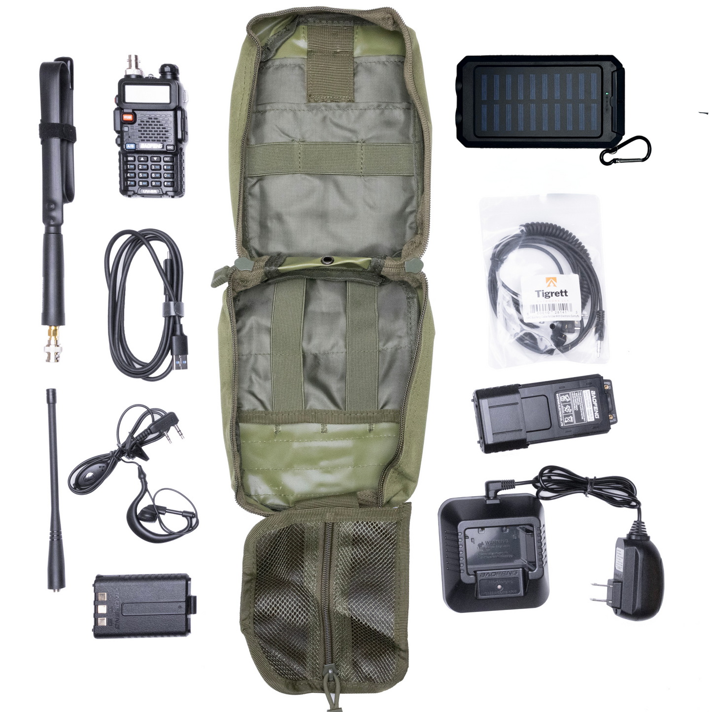 Radio Go Bag with Solar Charger and UV5R 8 watt Programmed Radio Bugout Kit