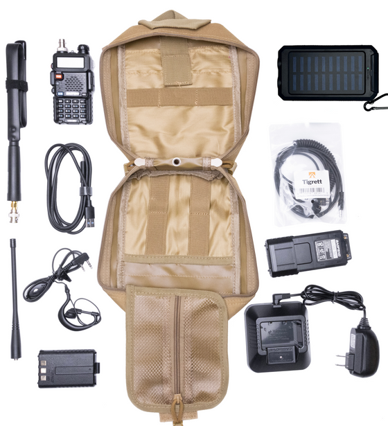 Radio Go Bag with Solar Charger and UV5R 8 watt Programmed Radio Bugout Kit