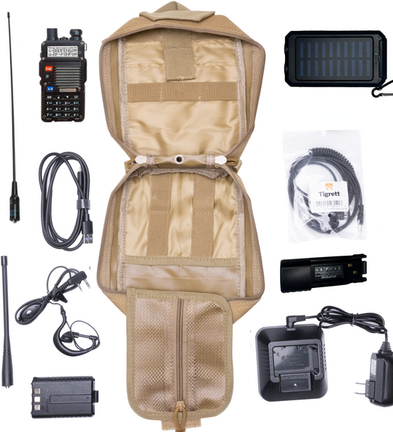 Radio Go Bag UV9R Waterproof Radio with Solar Charger and Programmed Bugout Kit with Nagoya NA771