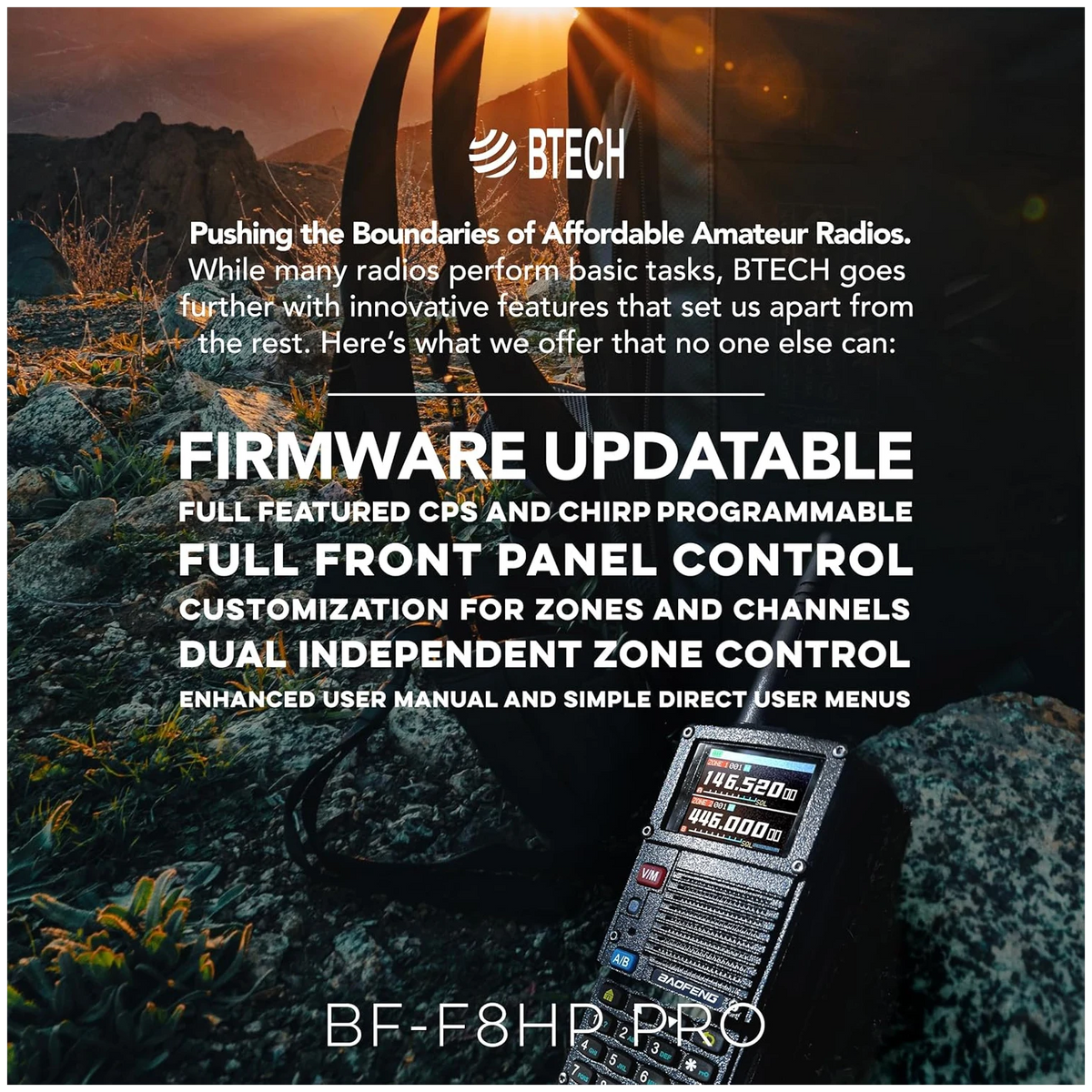 Baofeng BF-F8HP PRO 8W Tri-Band Two-Way Radio | IP54 Waterproof, 1000 Channels, GPS, NOAA Alerts, USB-C Rechargeable