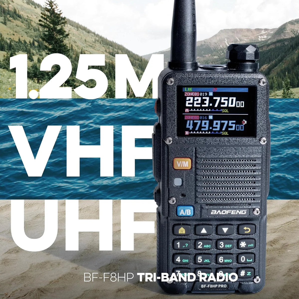 Baofeng BF-F8HP PRO 8W Tri-Band Two-Way Radio | IP54 Waterproof, 1000 Channels, GPS, NOAA Alerts, USB-C Rechargeable
